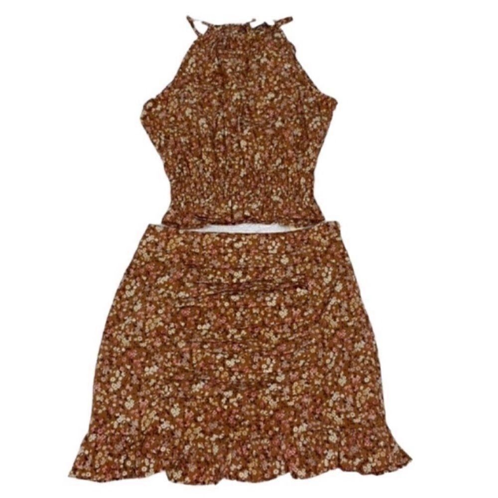 Paper Crane Floral Print Brown Skirt Set(Size Small) - Picture 3 of 7